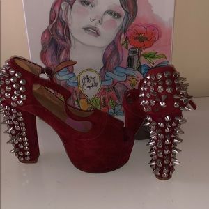 Jeffrey Campbell foxy spike dark red suede silver